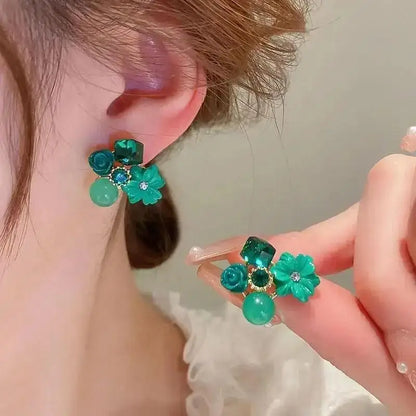 Korean Vintage Pearl Crystal Earrings For Women Jewelry