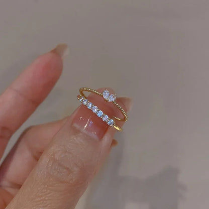 Gold Color Heart Zircon Rings Set for Women Adjustable