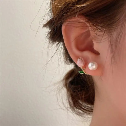 Korean Vintage Pearl Crystal Earrings For Women Jewelry