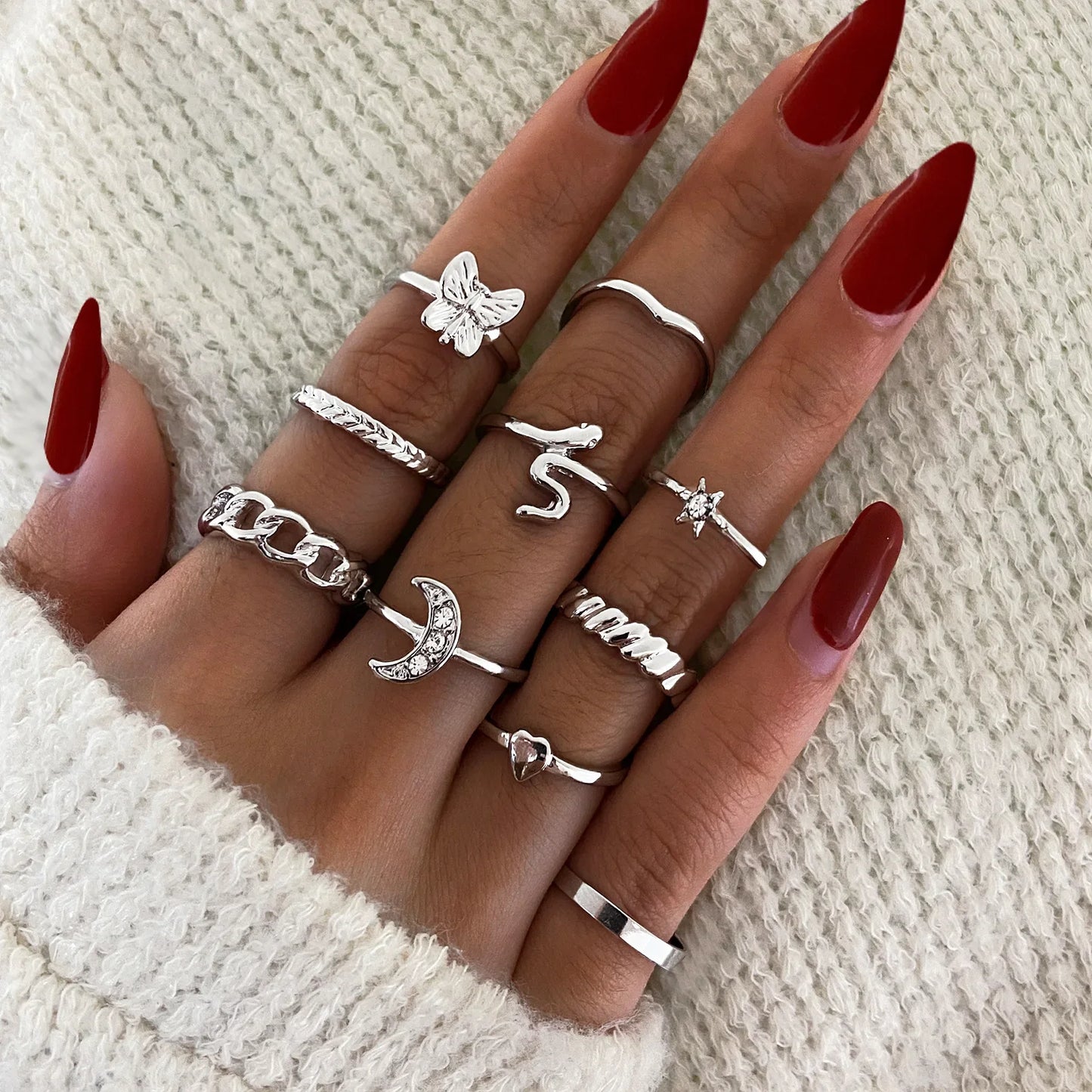 New Fashion Creative Geometric Leaf Wave Hollow Ring