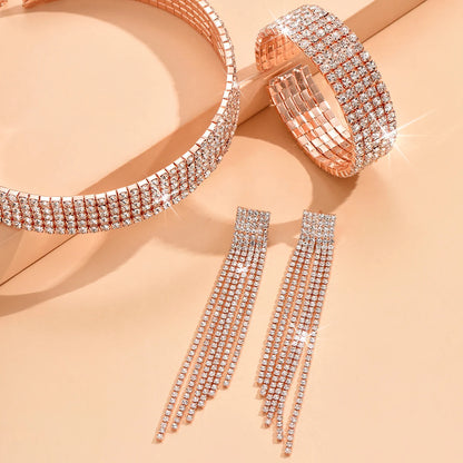 Fashion Women's Jewelry Set Tassel Rhinestone Earrings