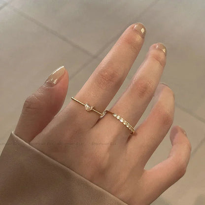 Gold Color Heart Zircon Rings Set for Women Adjustable