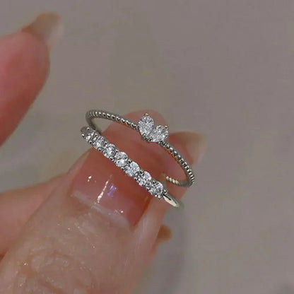 Luxury Zircon Heart Rings for Women Opening Adjustable Weave