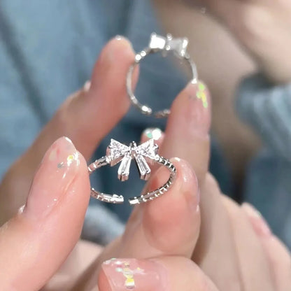 Luxury Zircon Heart Rings for Women Opening Adjustable Weave