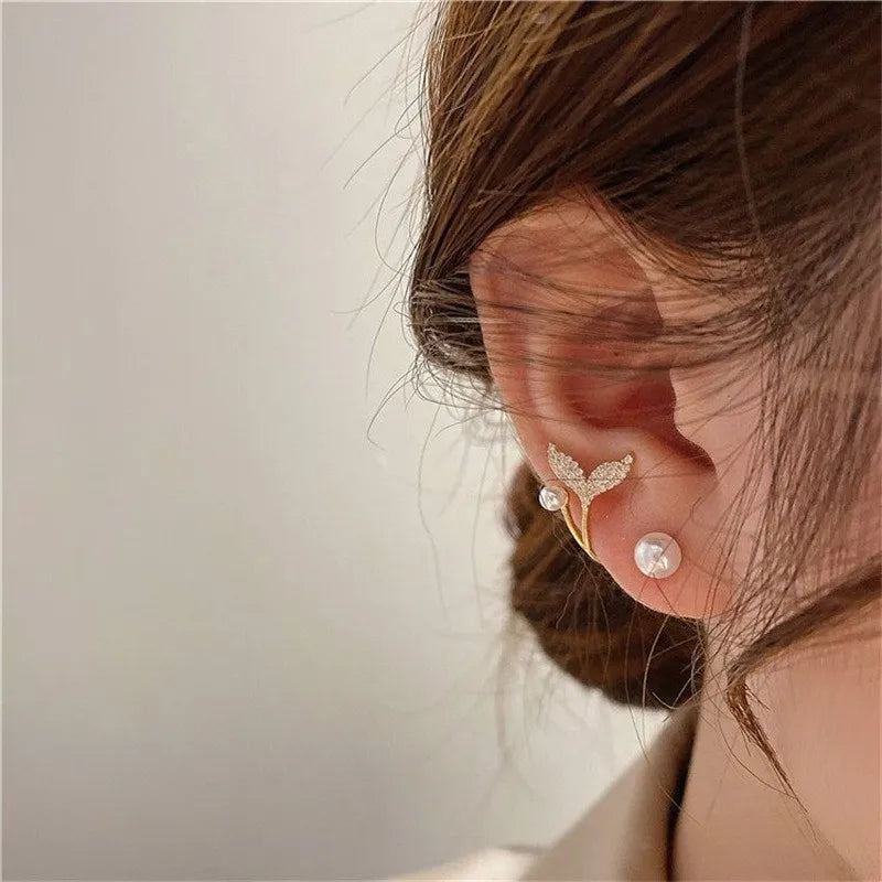 Korean Vintage Pearl Crystal Earrings For Women Jewelry