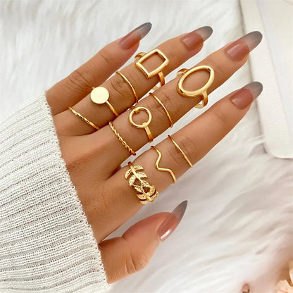 New Fashion Creative Geometric Leaf Wave Hollow Ring