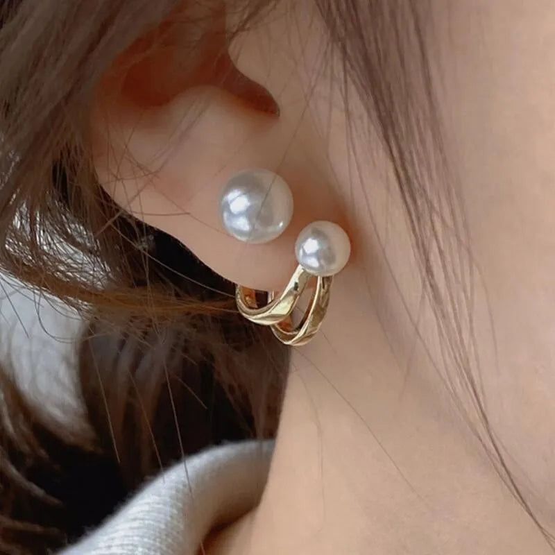 Korean Vintage Pearl Crystal Earrings For Women Jewelry
