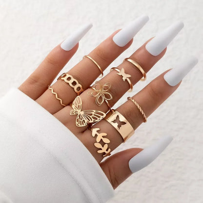 New Fashion Creative Geometric Leaf Wave Hollow Ring
