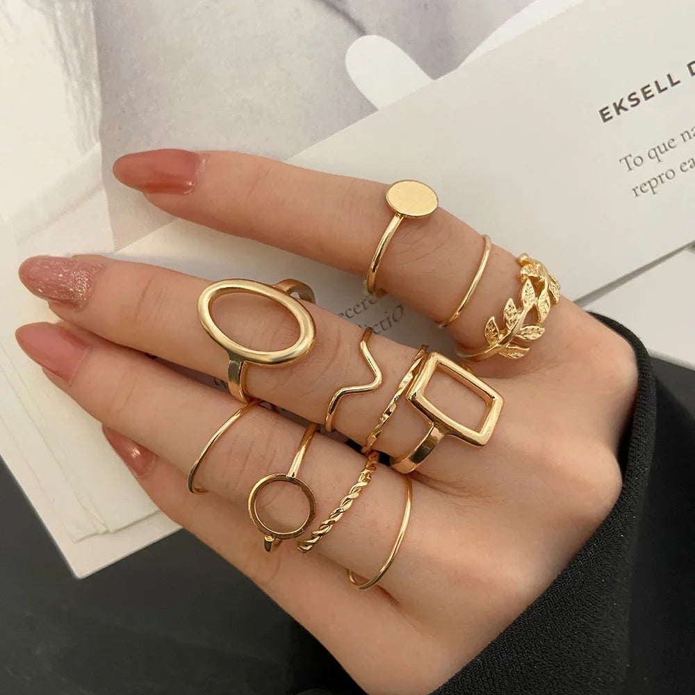 New Fashion Creative Geometric Leaf Wave Hollow Ring
