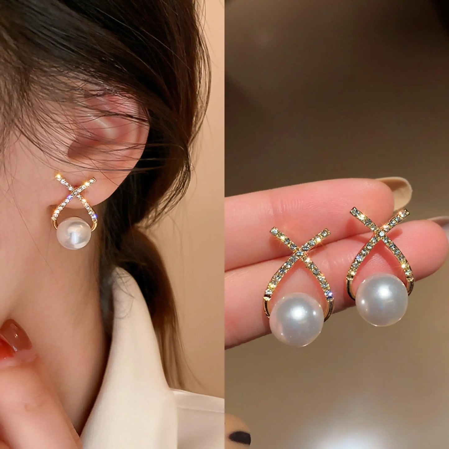 Korean Vintage Pearl Crystal Earrings For Women Jewelry