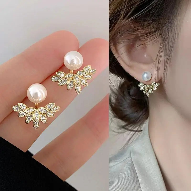 Korean Vintage Pearl Crystal Earrings For Women Jewelry