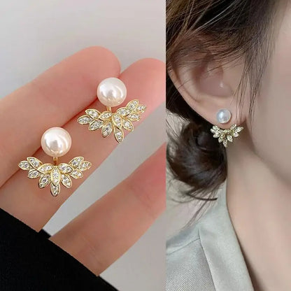 Korean Vintage Pearl Crystal Earrings For Women Jewelry
