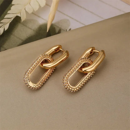 Retro Double Loop Design Drop Earrings Gold Silver Color