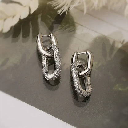 Retro Double Loop Design Drop Earrings Gold Silver Color