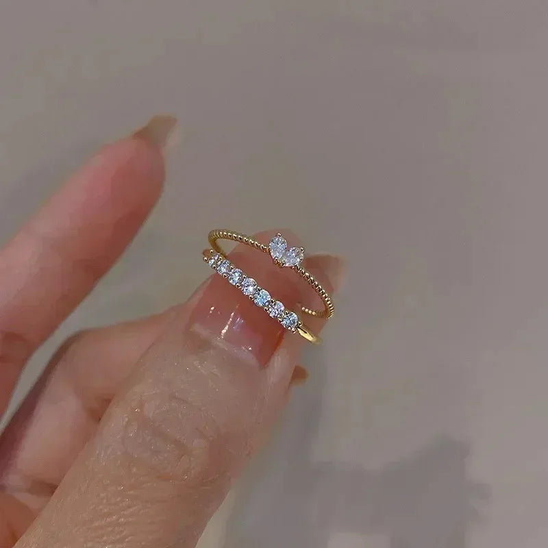 Luxury Zircon Heart Rings for Women Opening Adjustable Weave