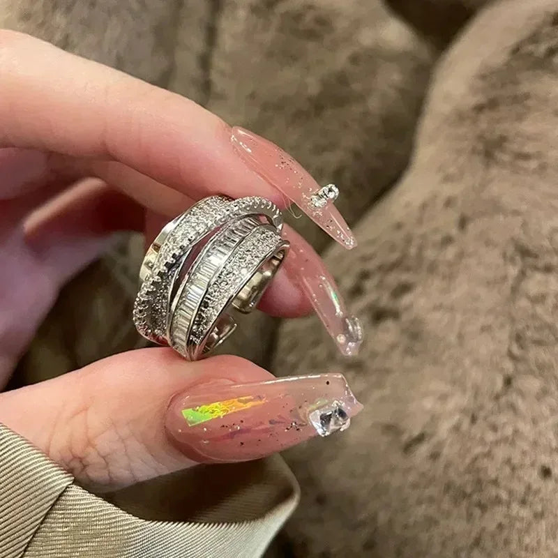 Luxury Zircon Heart Rings for Women Opening Adjustable Weave