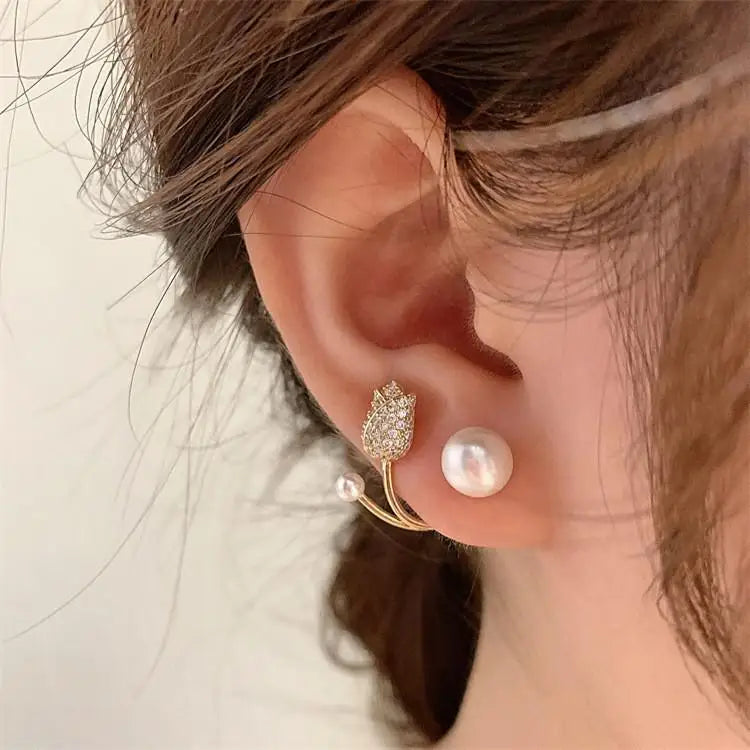 Korean Vintage Pearl Crystal Earrings For Women Jewelry