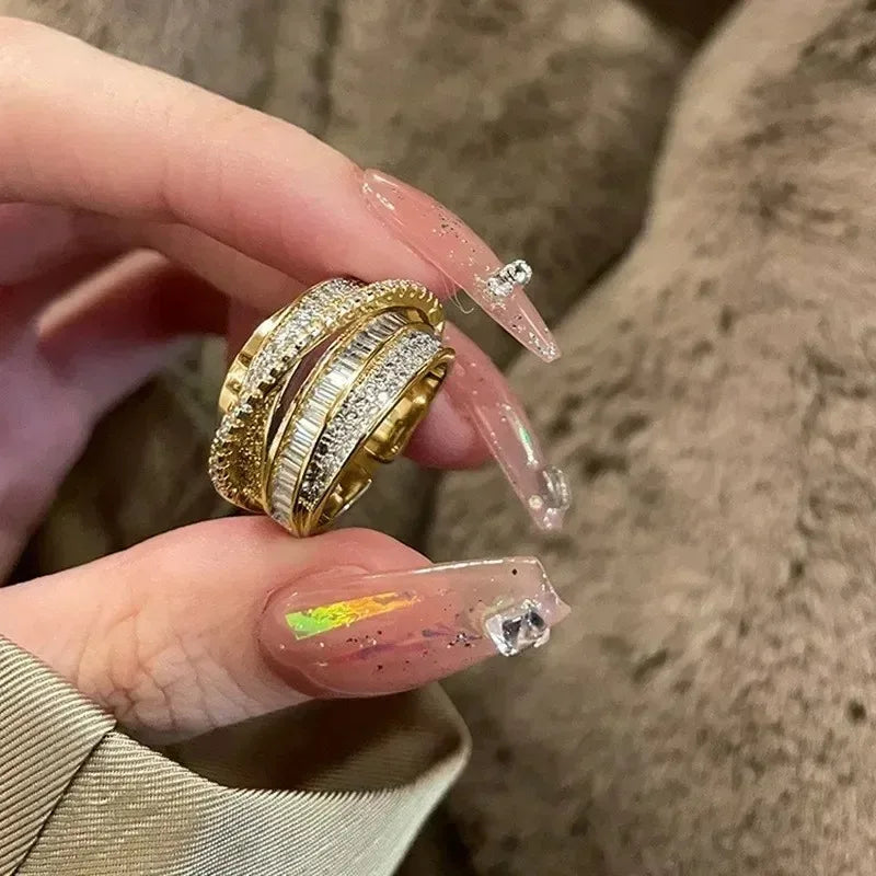 Luxury Zircon Heart Rings for Women Opening Adjustable Weave