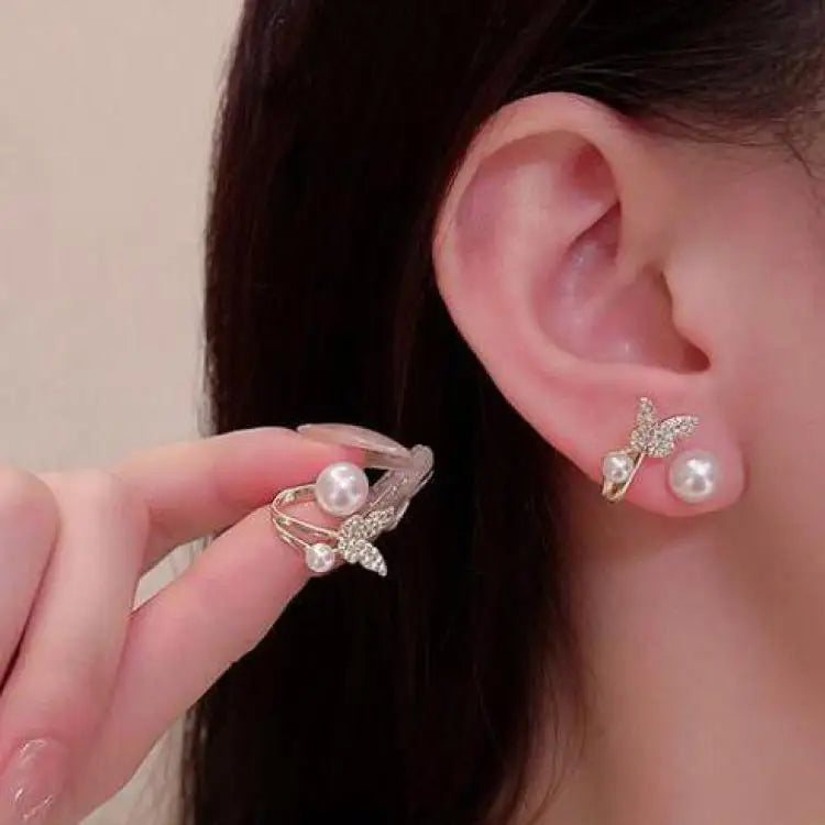Korean Vintage Pearl Crystal Earrings For Women Jewelry