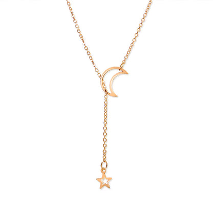 Simple Moon Star Pendant Choker Necklace Gold Color Alloy