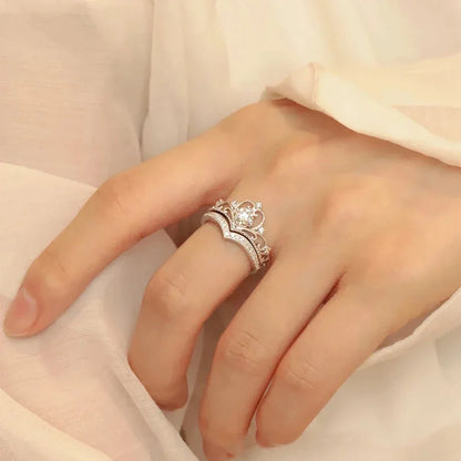Stainless Steel Crystal Crown Adjustable Ring Irregular
