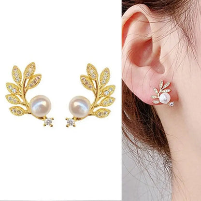 Korean Vintage Pearl Crystal Earrings For Women Jewelry