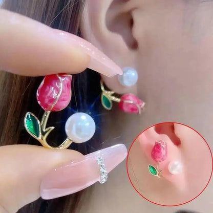 Korean Vintage Pearl Crystal Earrings For Women Jewelry