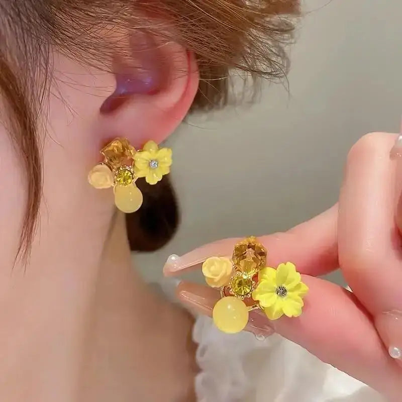 Korean Vintage Pearl Crystal Earrings For Women Jewelry