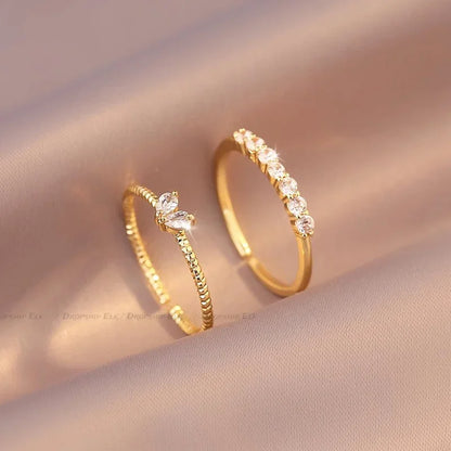 Gold Color Heart Zircon Rings Set for Women Adjustable