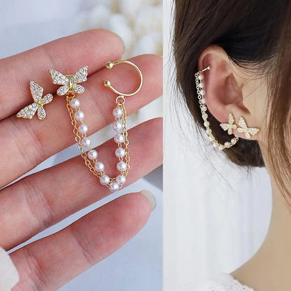 Korean Vintage Pearl Crystal Earrings For Women Jewelry