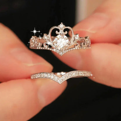 Stainless Steel Crystal Crown Adjustable Ring Irregular