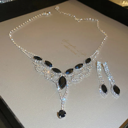 Minimalist Rhinestone Necklace And Earrings Set