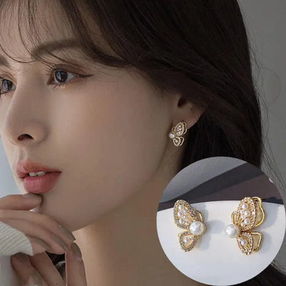 Korean Vintage Pearl Crystal Earrings For Women Jewelry