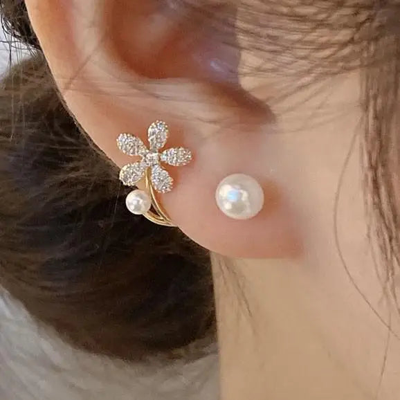 Korean Vintage Pearl Crystal Earrings For Women Jewelry