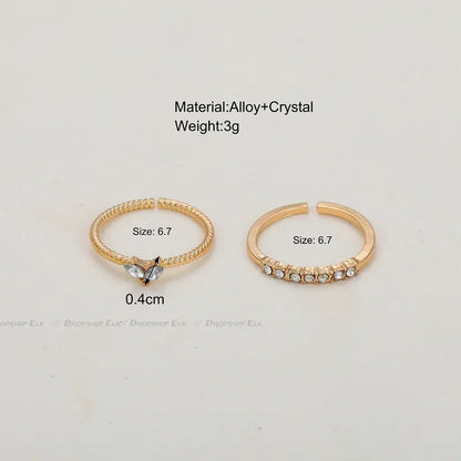 Gold Color Heart Zircon Rings Set for Women Adjustable