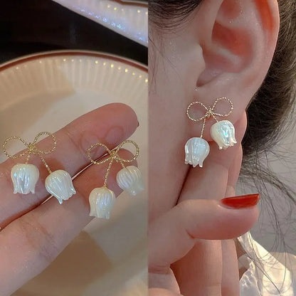 Korean Vintage Pearl Crystal Earrings For Women Jewelry
