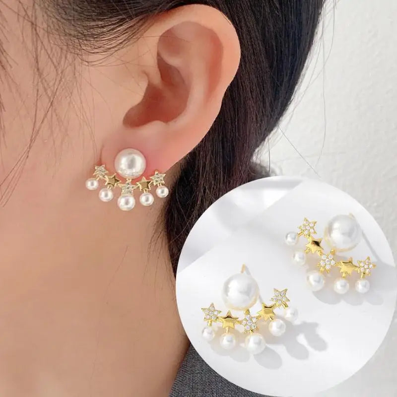 Korean Vintage Pearl Crystal Earrings For Women Jewelry