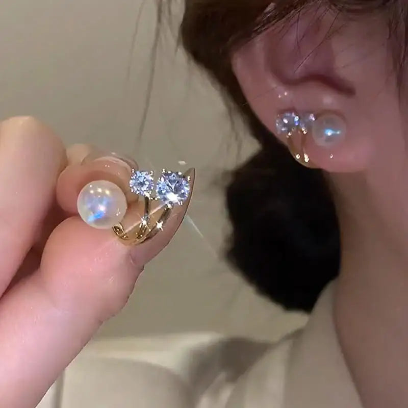 Korean Vintage Pearl Crystal Earrings For Women Jewelry