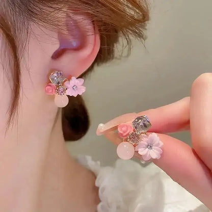Korean Vintage Pearl Crystal Earrings For Women Jewelry