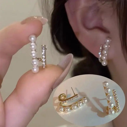Korean Vintage Pearl Crystal Earrings For Women Jewelry