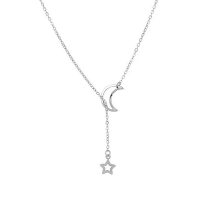 Simple Moon Star Pendant Choker Necklace Gold Color Alloy