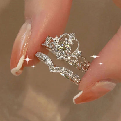 Stainless Steel Crystal Crown Adjustable Ring Irregular