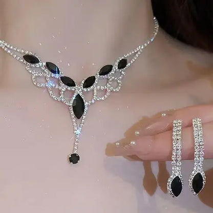 Minimalist Rhinestone Necklace And Earrings Set