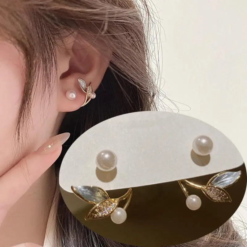 Korean Vintage Pearl Crystal Earrings For Women Jewelry