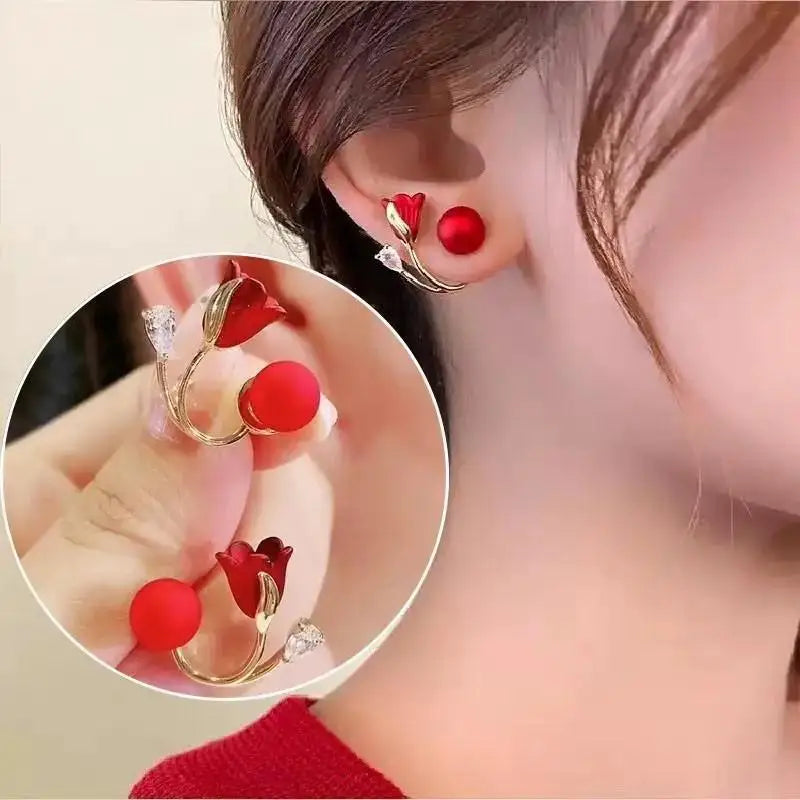 Korean Vintage Pearl Crystal Earrings For Women Jewelry