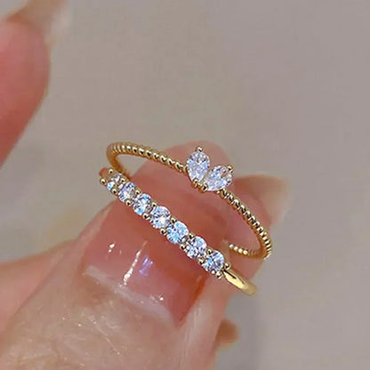 Luxury Zircon Heart Rings for Women Opening Adjustable Weave