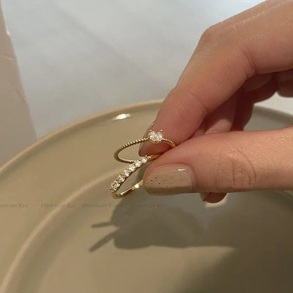 Gold Color Heart Zircon Rings Set for Women Adjustable